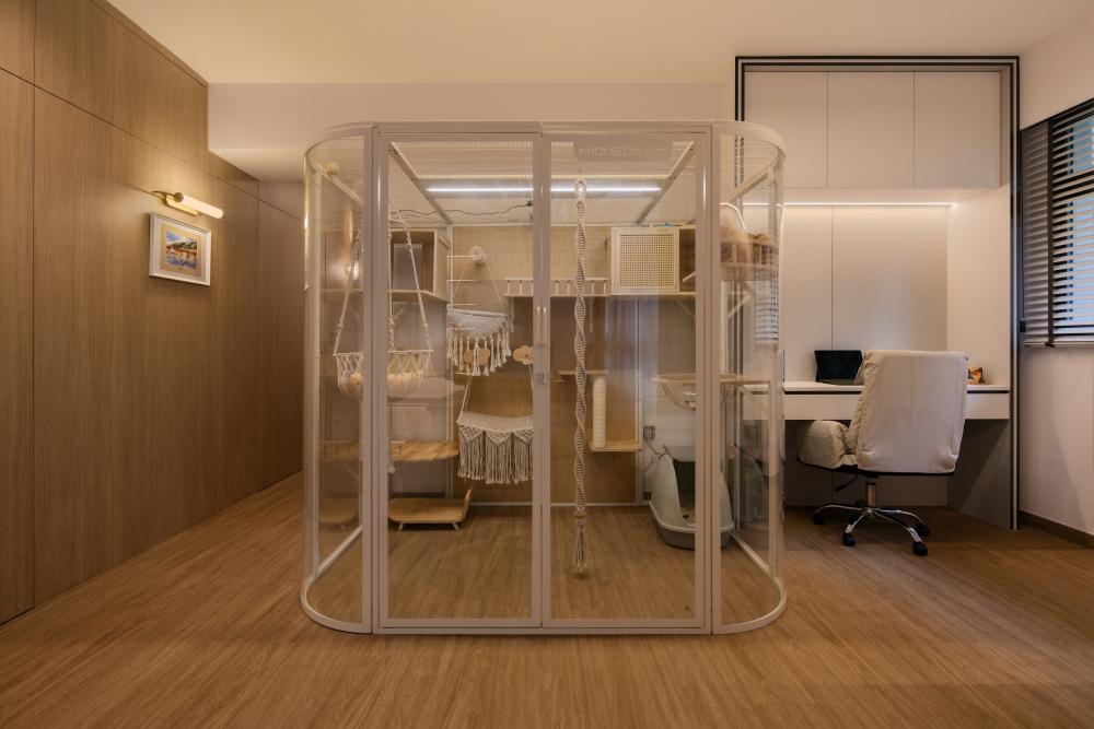 Minimalist Study with Desk and Storage Cabinets