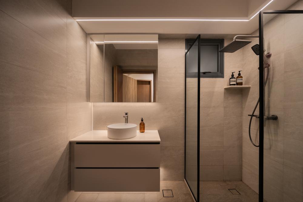 Minimalist Bathroom with Mirror and Shower Screen