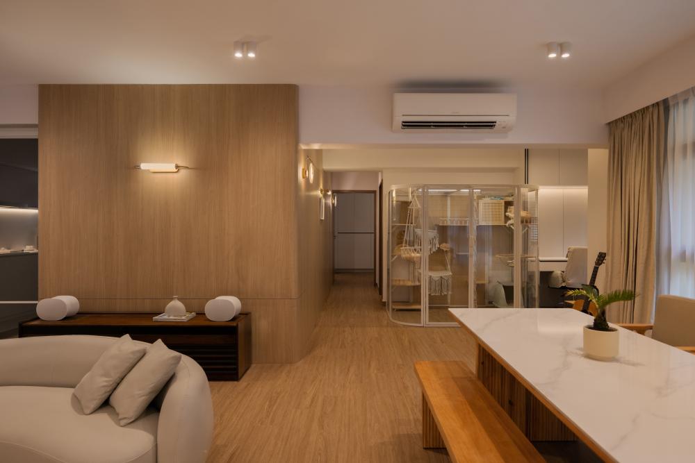 Minimalist Living Room with Vinyl Flooring and Wood Flooring