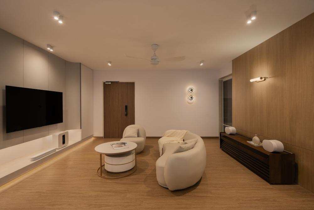 Minimalist Living Room with TV Console and Feature Wall