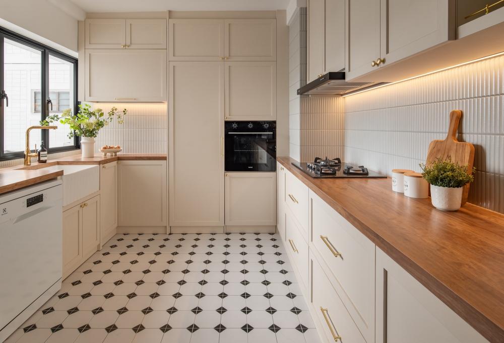 Vintage Kitchen with Countertop and Cupboard
