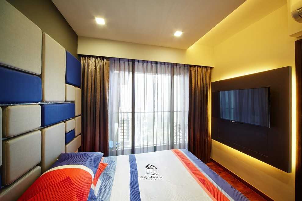 Eclectic Bedroom with Platform Bed and Vinyl Flooring