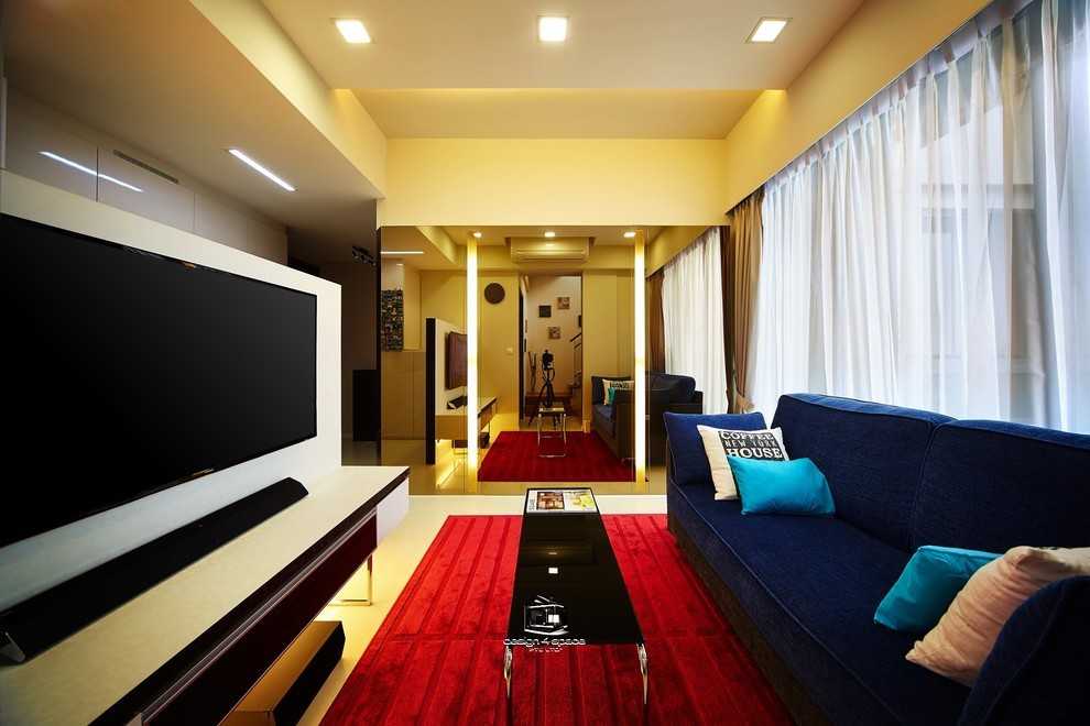 Eclectic Living Room with Wood Flooring and TV Console