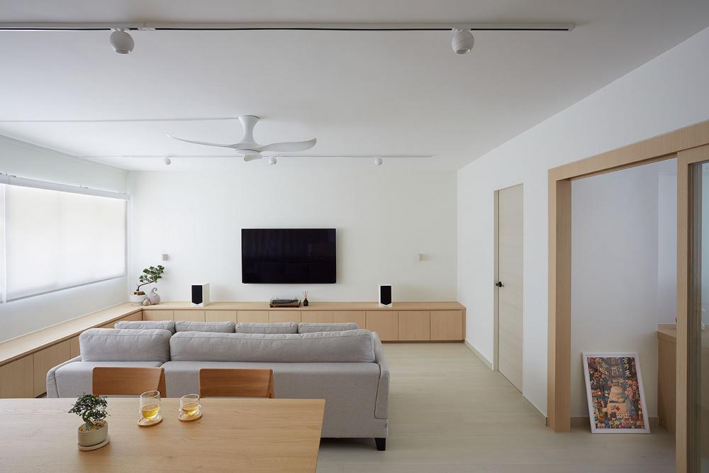 Minimalist Living Room with Lighting and Doors