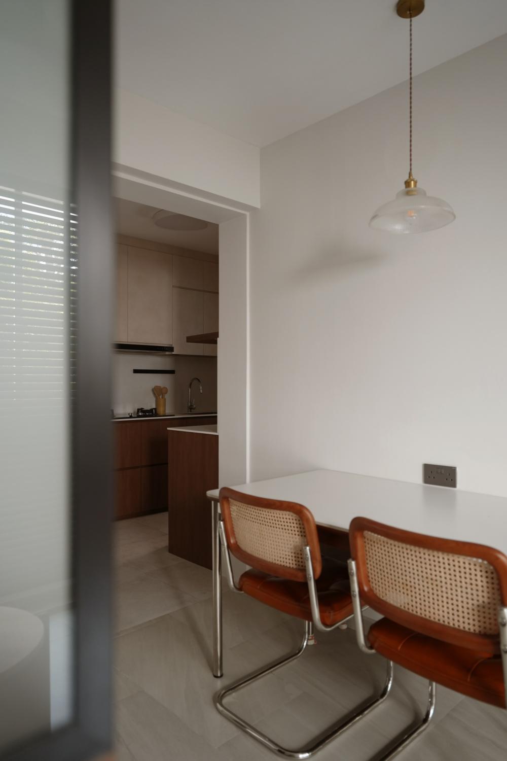 Modern Dining Room with Drop Ceiling and Ceiling Light