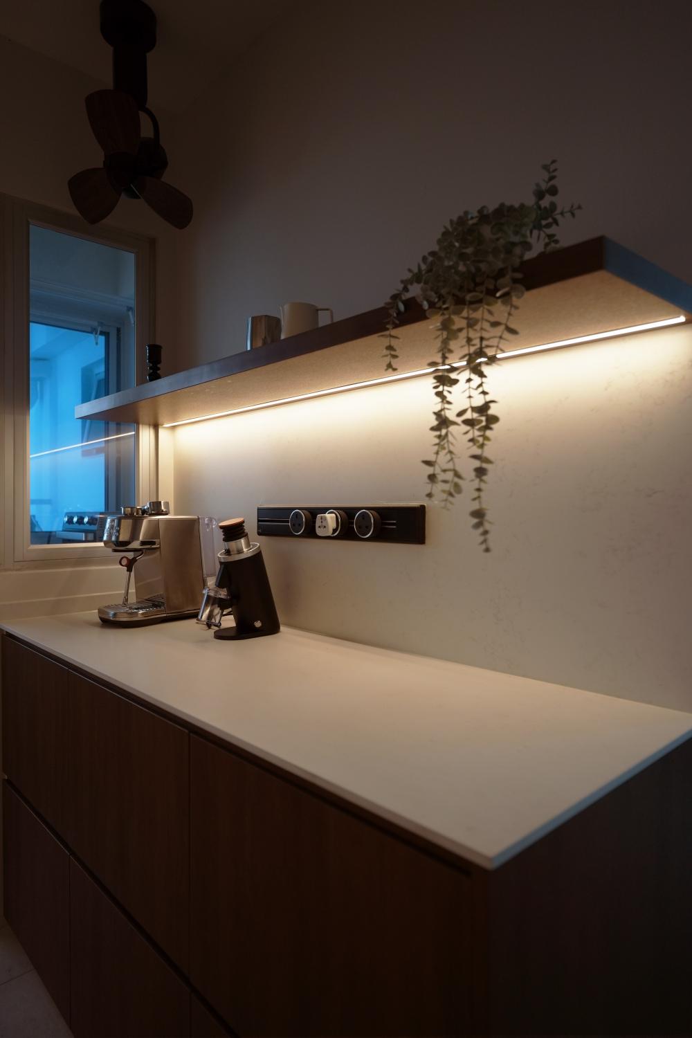 Modern Kitchen with Countertop and Cement Floor