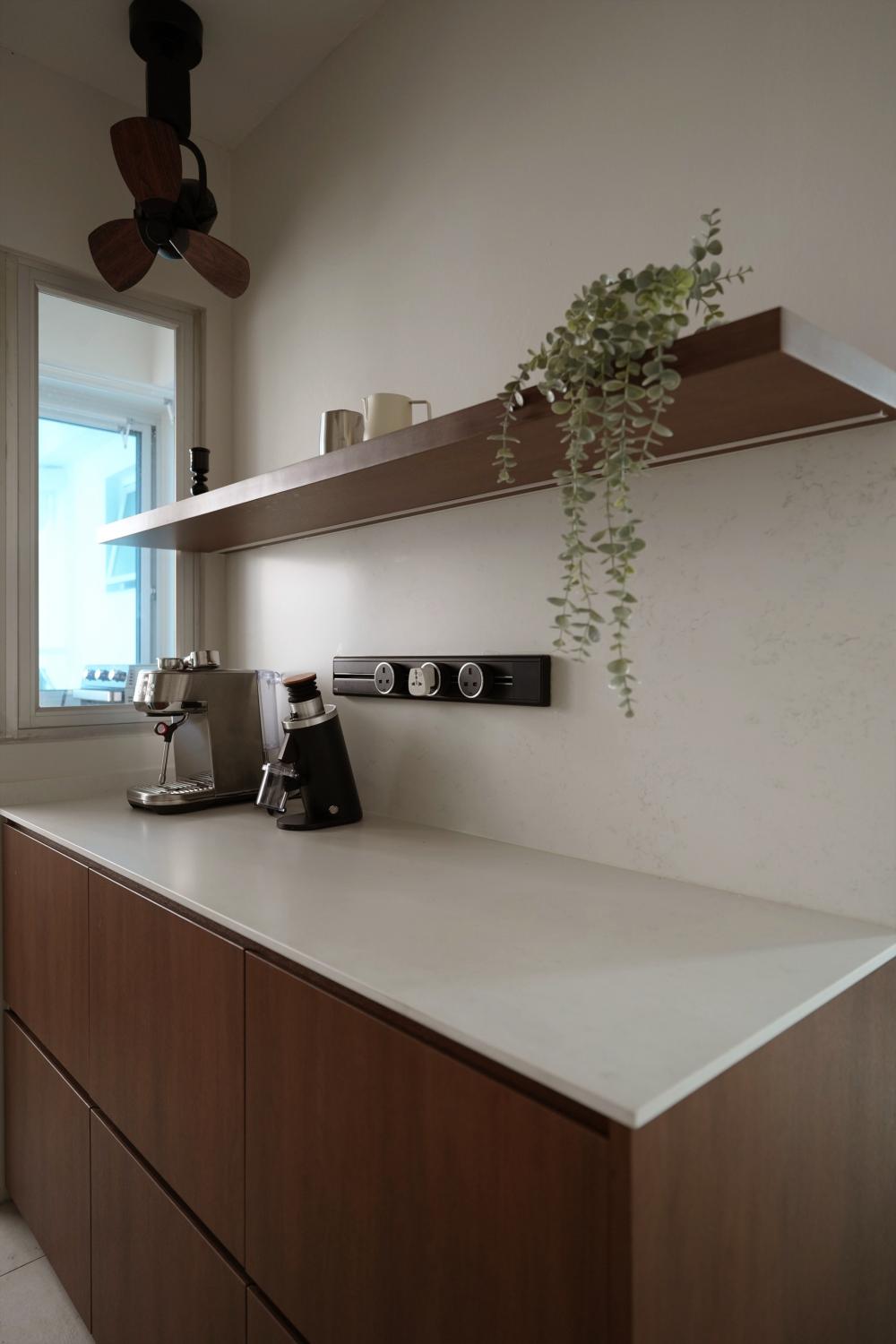 Modern Kitchen with Feature Wall and Glass Door