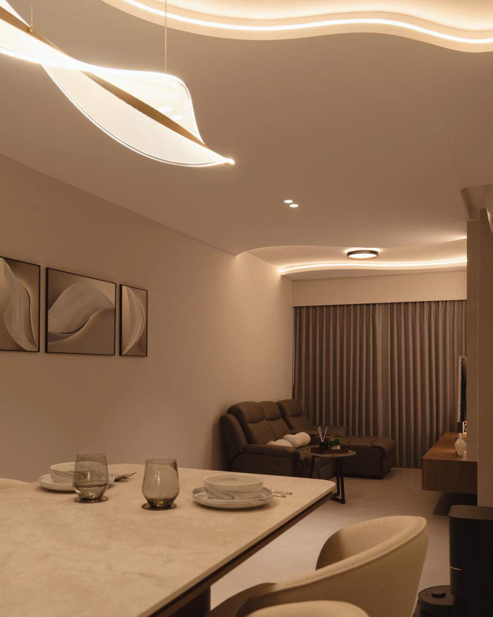 Contemporary Living Room with TV Console and Feature Wall