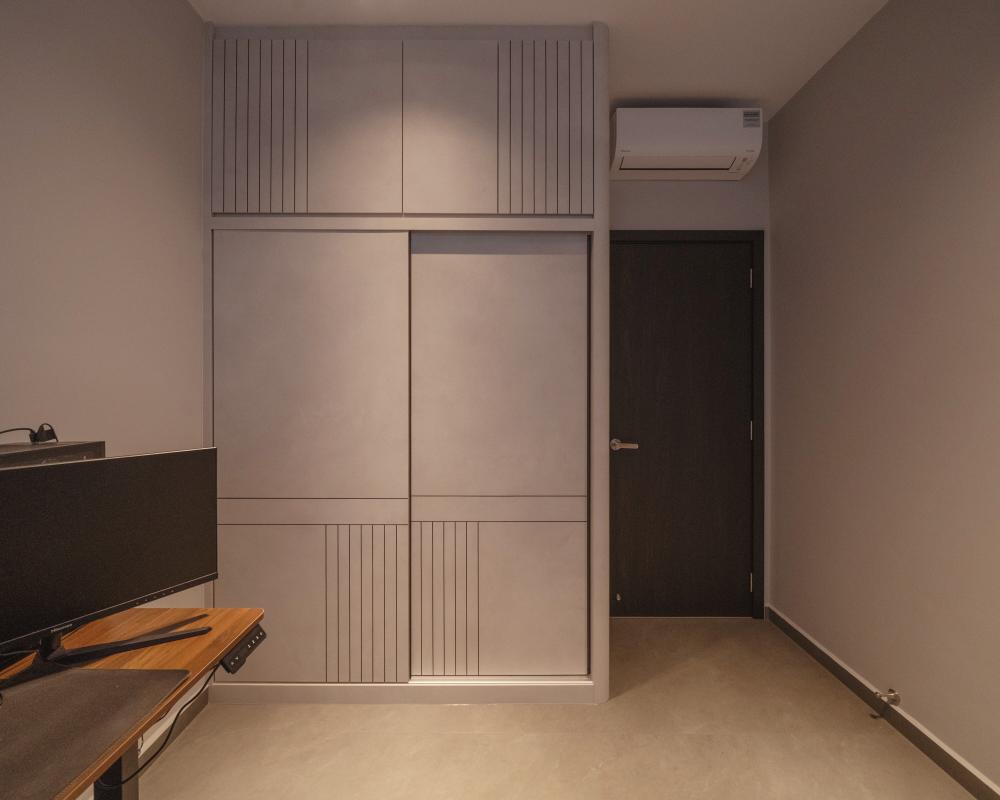 Contemporary Home Office with Storage Cabinets and Small Storage