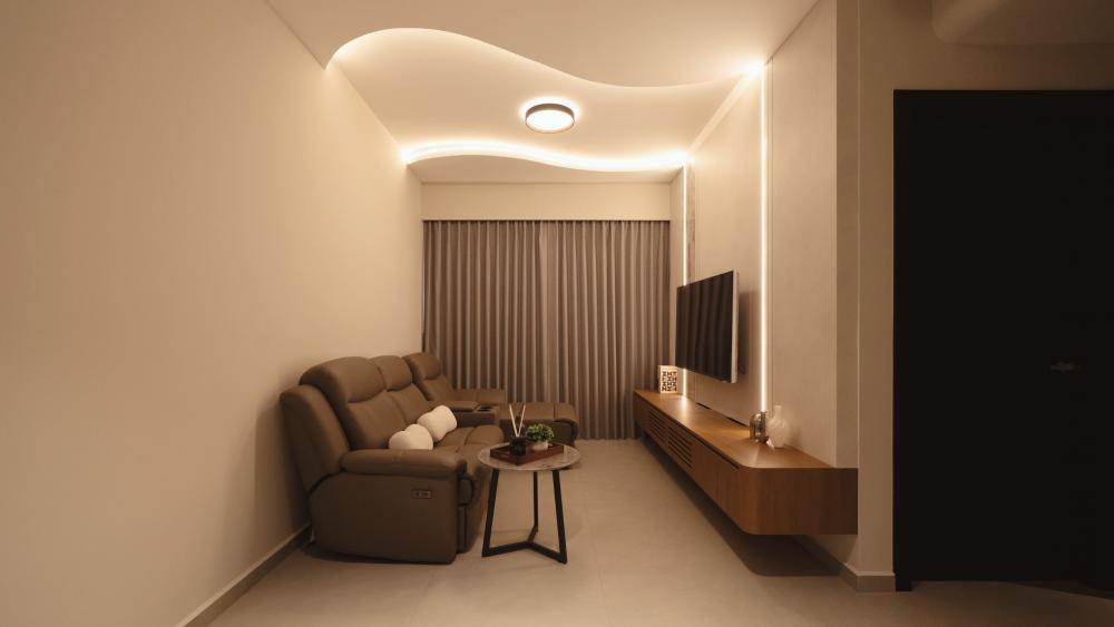 Contemporary Living Room with TV Console and Feature Wall
