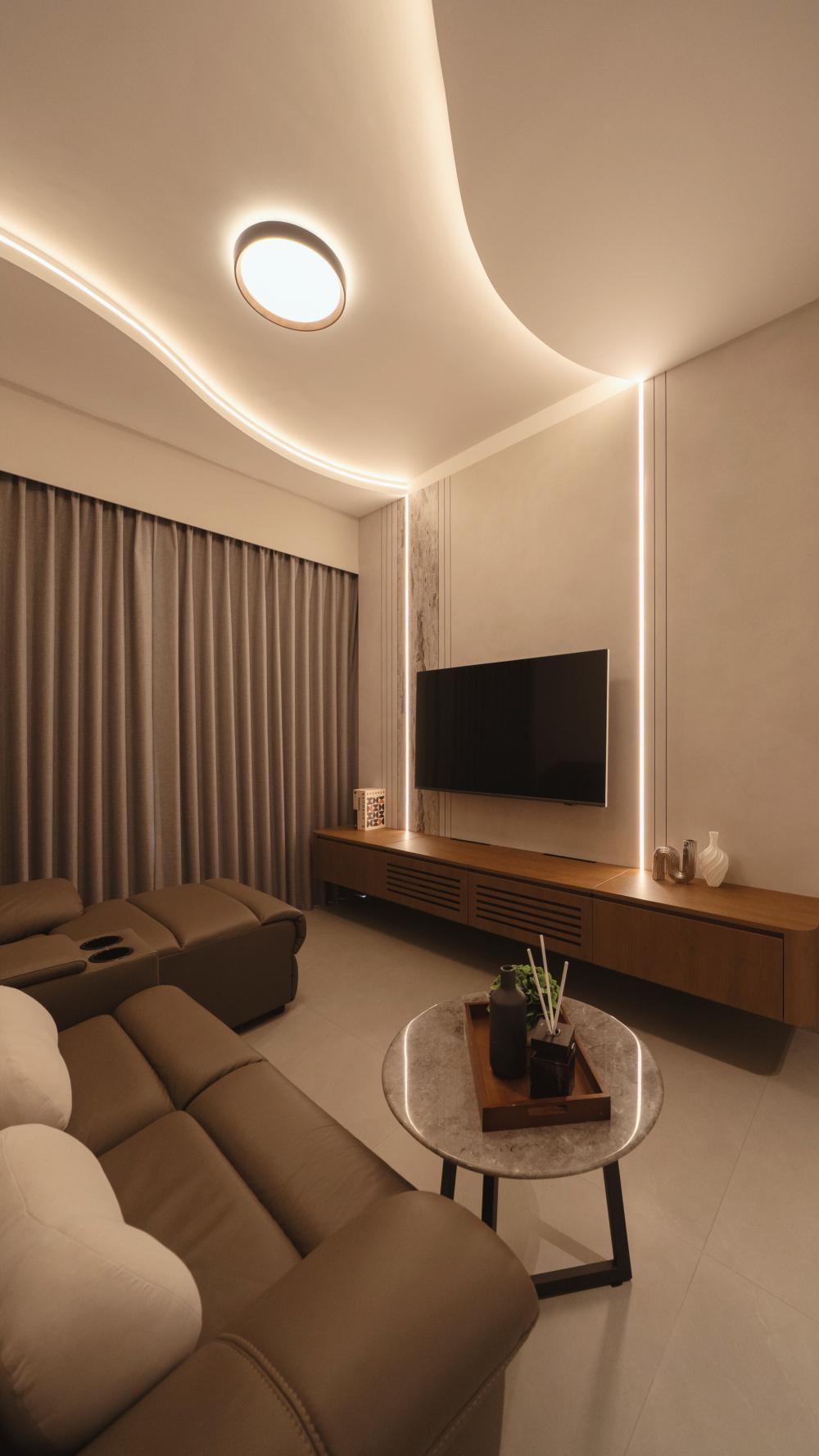 Contemporary Living Room with TV Console and Feature Wall