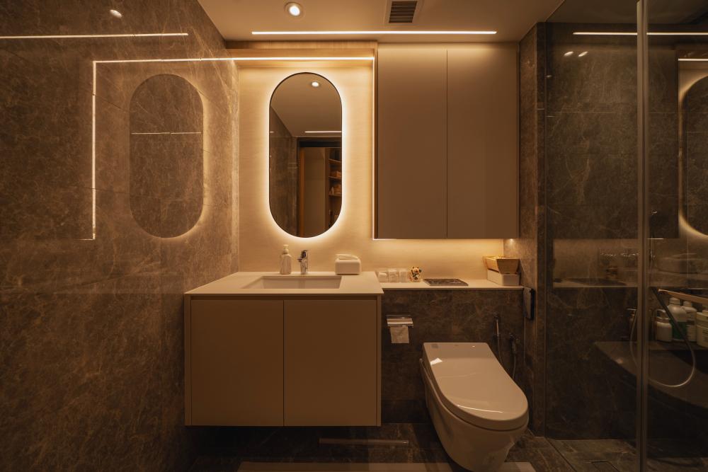 Contemporary Bathroom with Bathroom Storage and Bathroom Sinks