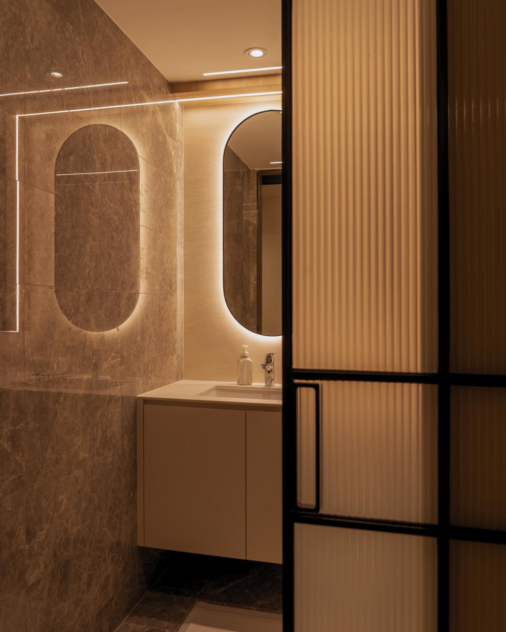 Contemporary Bathroom with Bathroom Storage and Bathroom Sinks