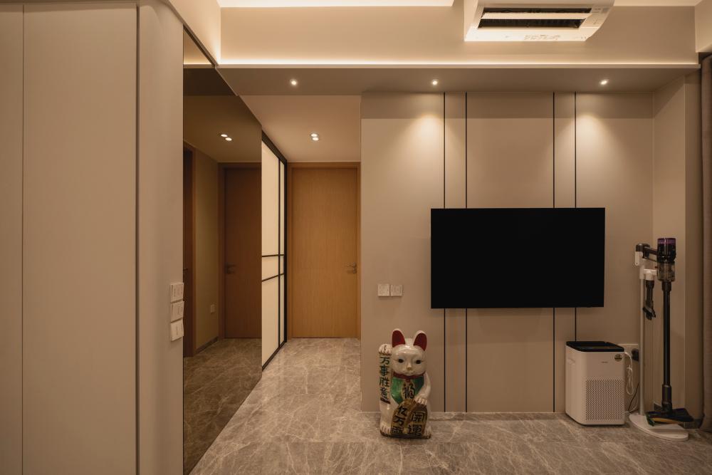 Contemporary Living Room with TV Console and Feature Wall