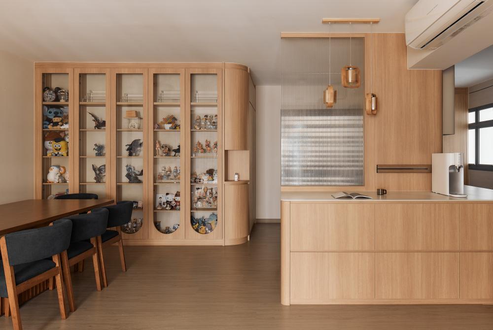 Scandinavian Living Room with Wood Flooring and Feature Wall