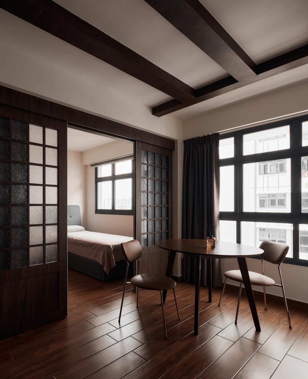 Modern Living Room with Wood Flooring and Single Bed