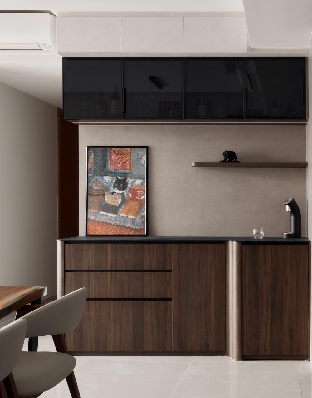 Contemporary Pantry with Kitchen Island and Console Table
