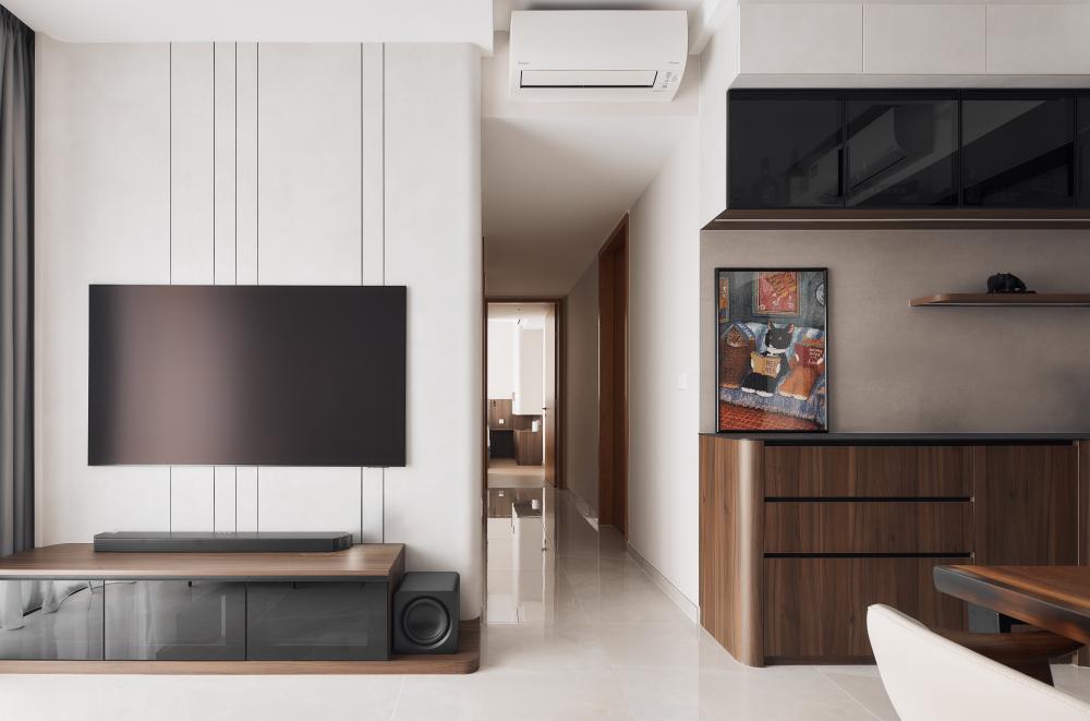 Contemporary Living Room with Marble Floor and TV Console