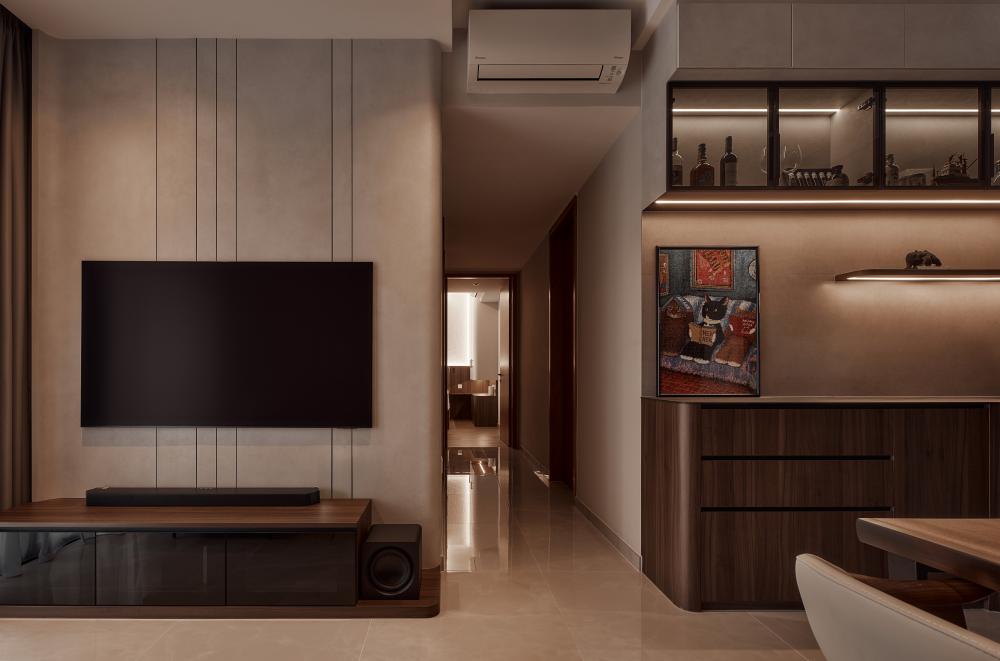 Contemporary Living Room with Marble Floor and TV Console