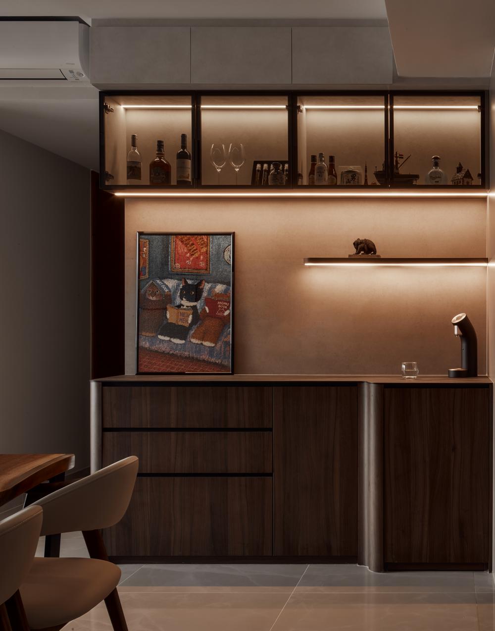 Contemporary Pantry with Kitchen Island and Console Table