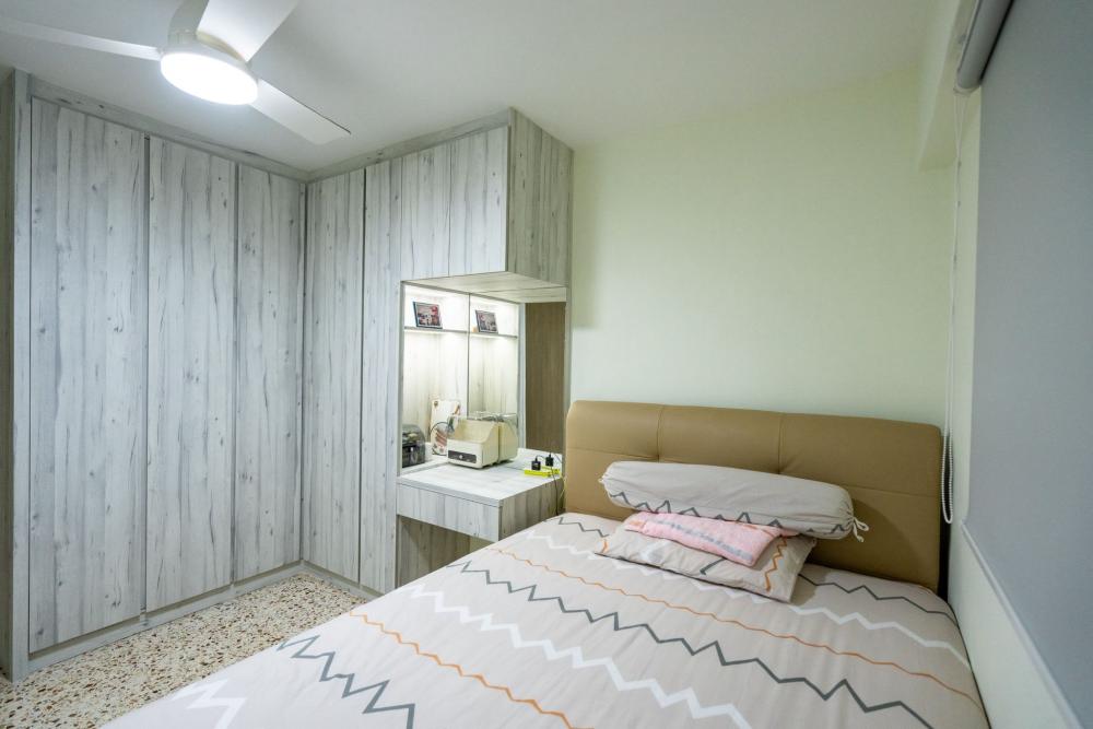 Asian Bedroom with Bedroom Dresser and Queen Bed
