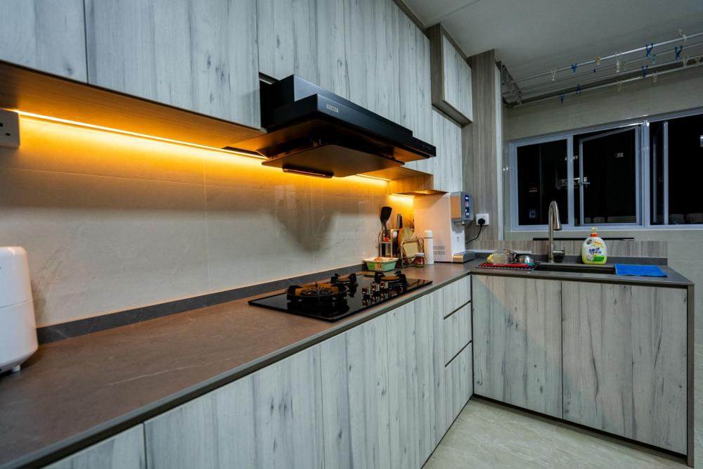 Asian Kitchen with Countertop and Kitchen Window