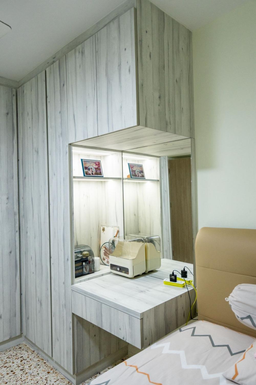 Asian Bedroom with Bookshelf and Dressing Table