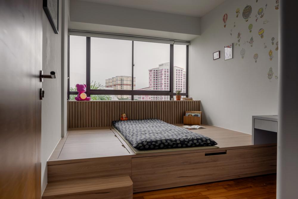 Modern Bedroom with Platform Bed and Wood Flooring