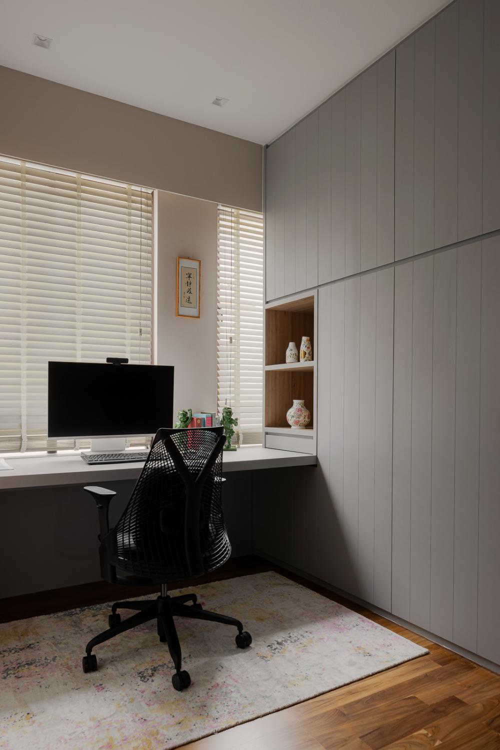 Modern Bedroom with Bookshelf and Wardrobe