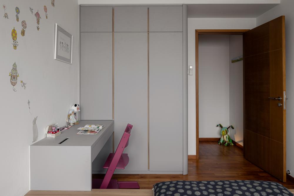 Modern Bedroom with Bookshelf and Platform Bed
