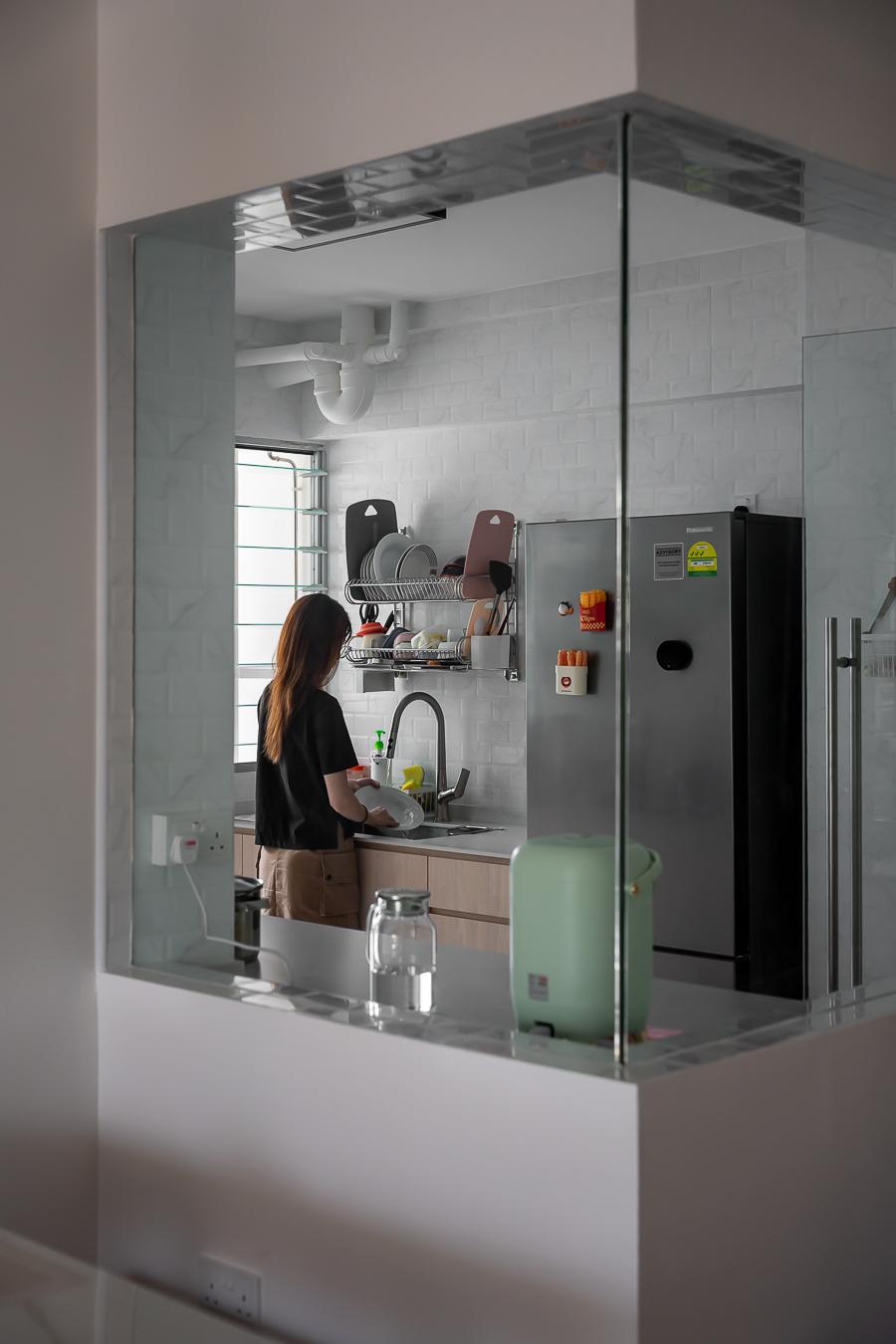 Asian Kitchen with Countertop and Homogeneous Tiles