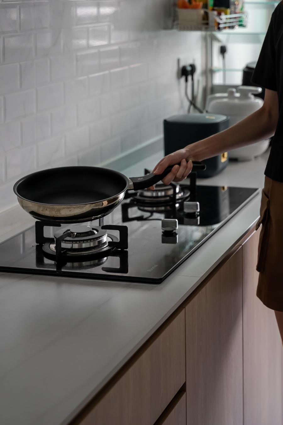 Asian Kitchen with Countertop and Homogeneous Tiles