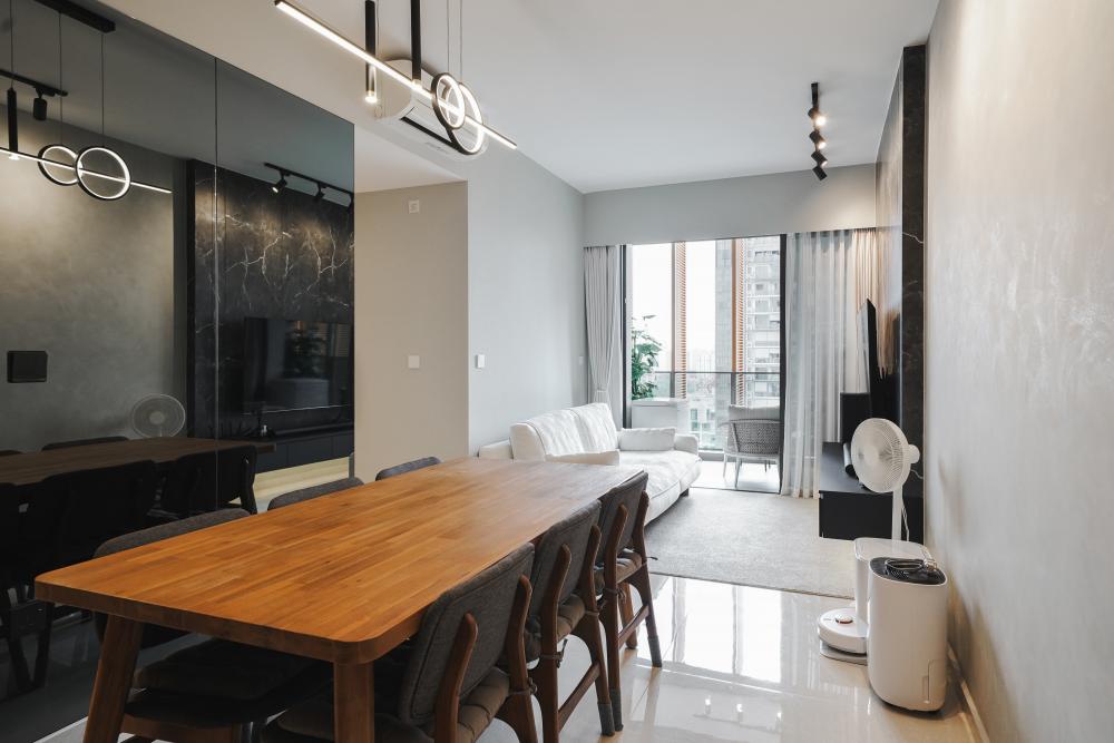 Contemporary Living Room with TV Console and Feature Wall