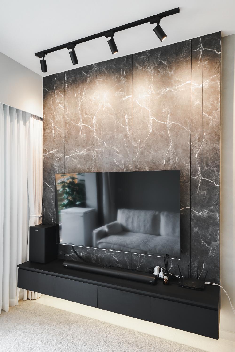 Contemporary Living Room with Ceiling Light and Downlights