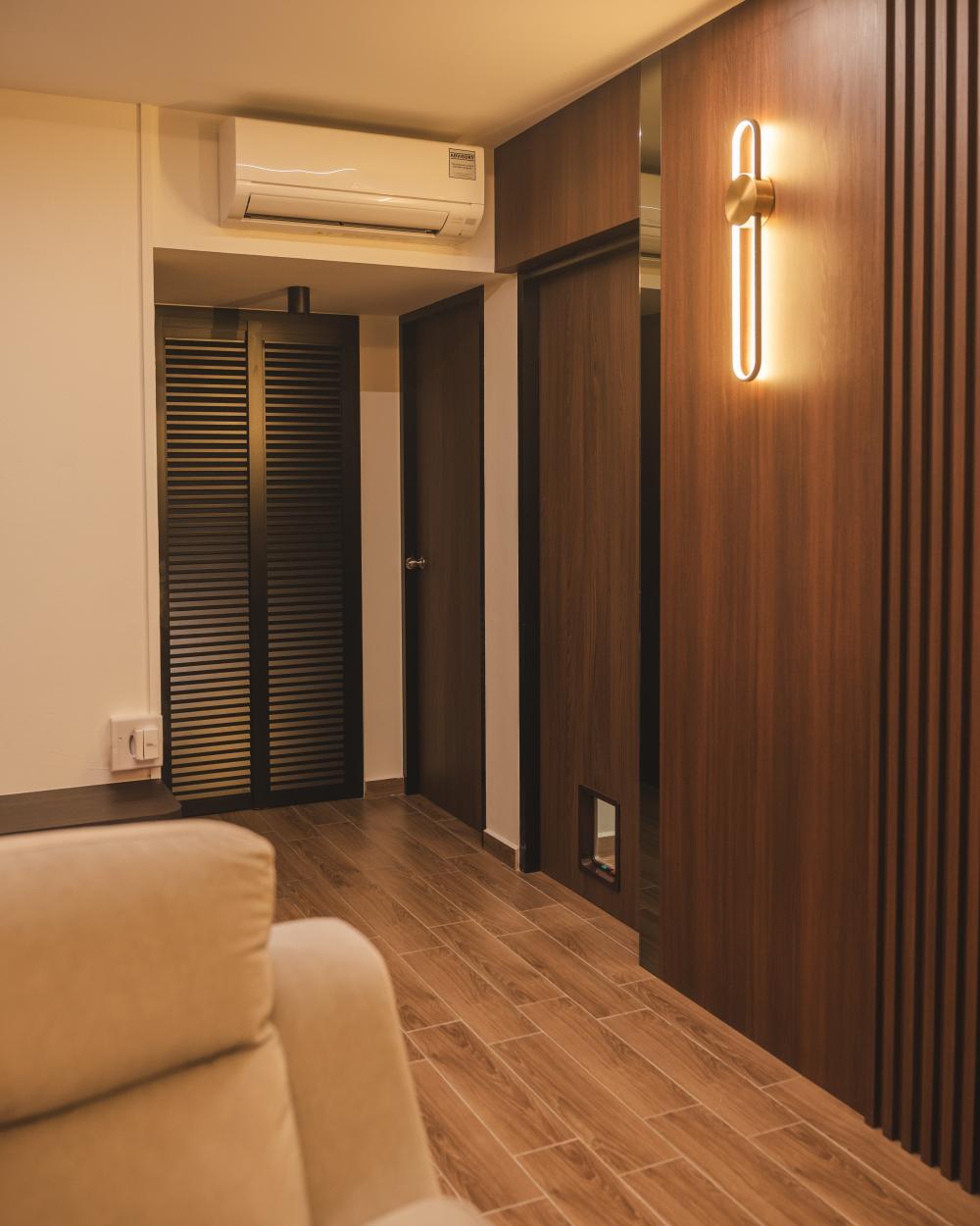 Modern Living Room with TV Console and Ceiling Light