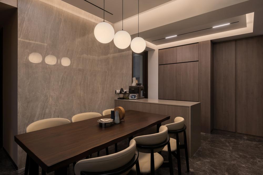 Modern Pantry with Feature Wall and Kitchen Island