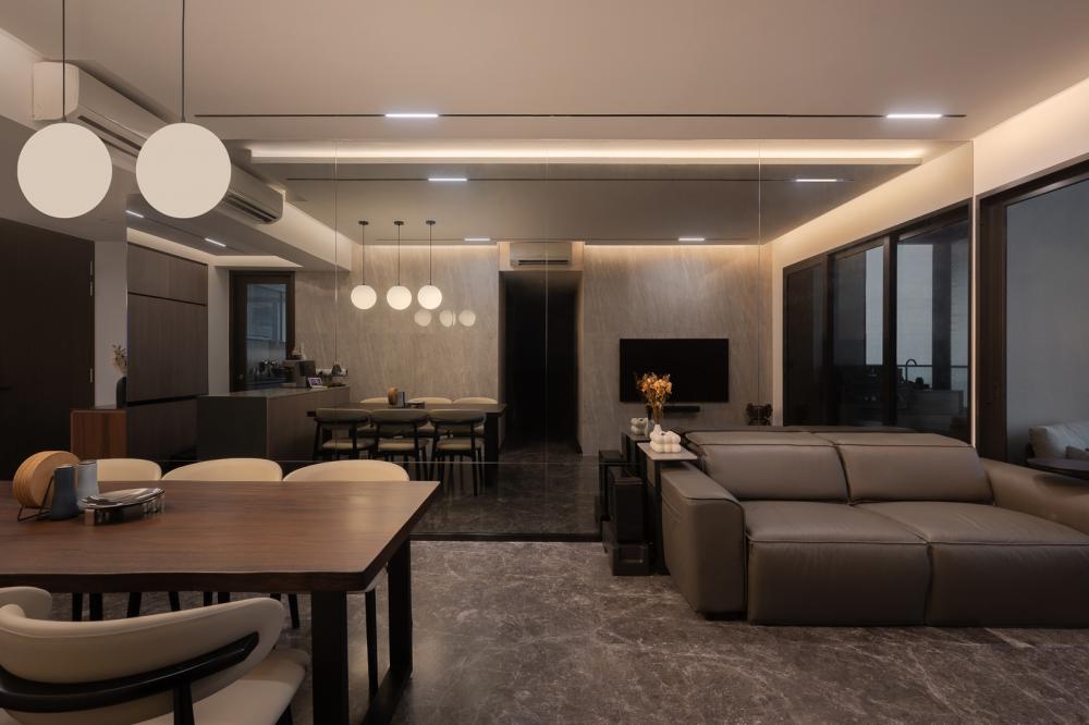 Modern Dining Room with Drop Light and Cove Lighting