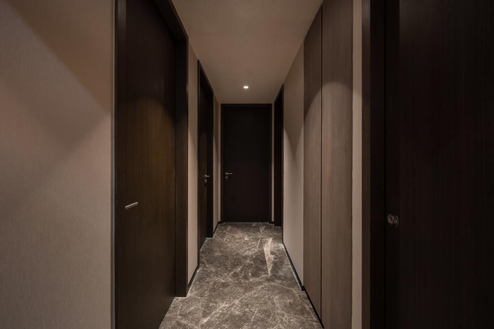 Modern Hallway with Feature Wall and Wallpaper