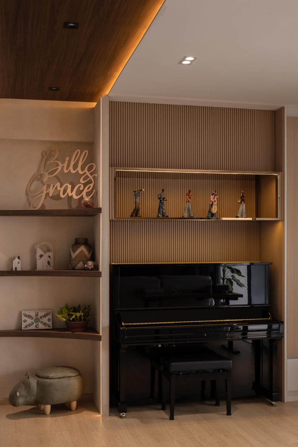 Scandinavian Living Room with Bookshelf and Vinyl Flooring