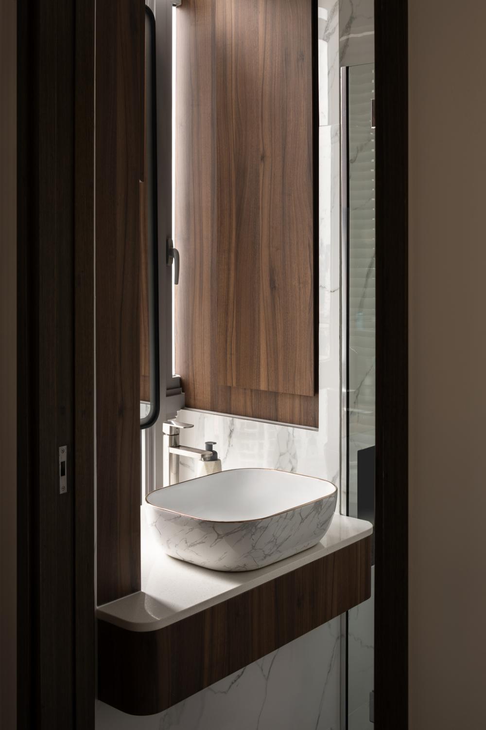 Scandinavian Bathroom with Countertop and Mirror