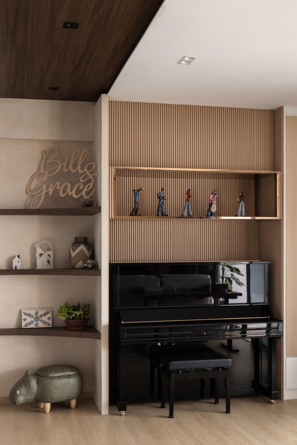 Scandinavian Living Room with Bookshelf and Vinyl Flooring