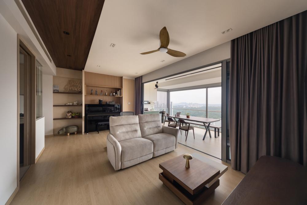 Scandinavian Living Room with Vinyl Flooring and Feature Wall