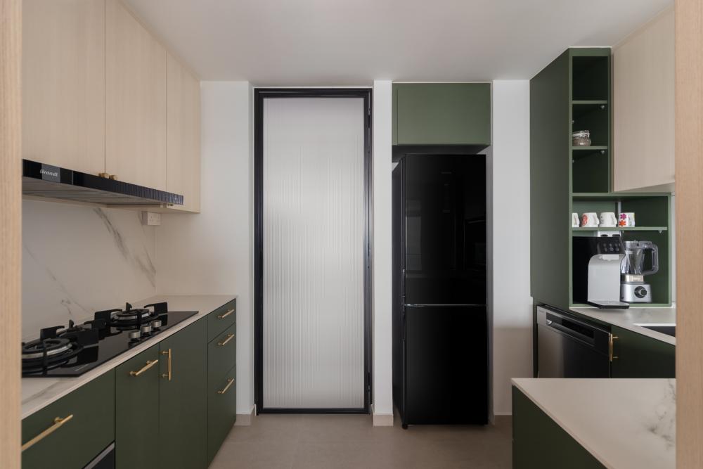 Scandinavian Kitchen with Countertop and Homogeneous Tiles