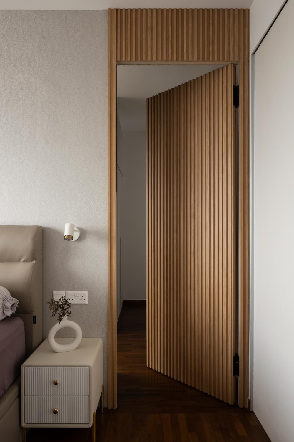 Scandinavian Bedroom with Feature Wall and Wallpaper