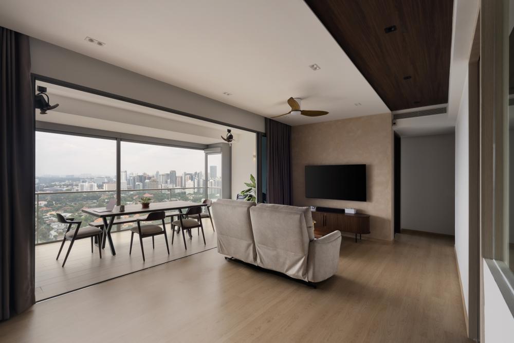 Scandinavian Living Room with Vinyl Flooring and Feature Wall