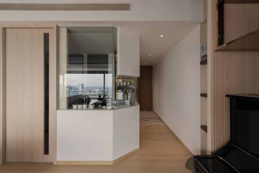 Scandinavian Living Room with Vinyl Flooring and Feature Wall