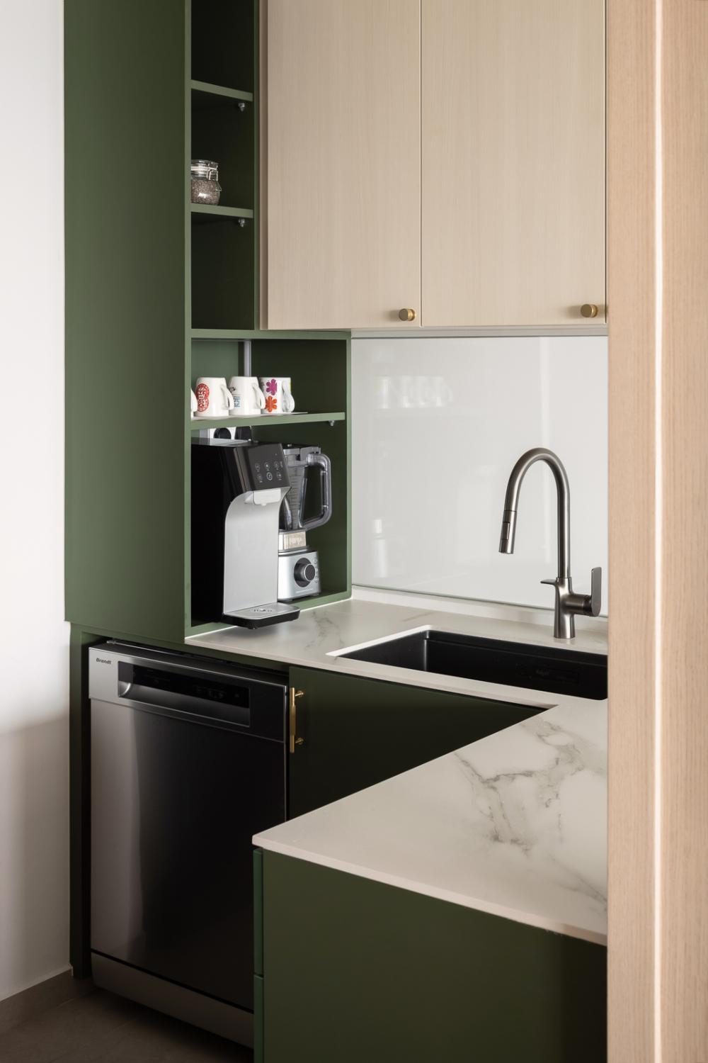 Scandinavian Kitchen with Countertop and Kitchen Window