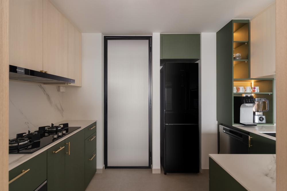 Scandinavian Kitchen with Countertop and Homogeneous Tiles