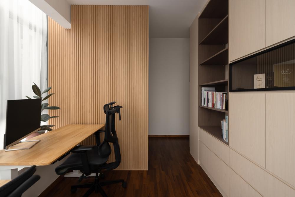 Scandinavian Study with Bookshelf and Feature Wall
