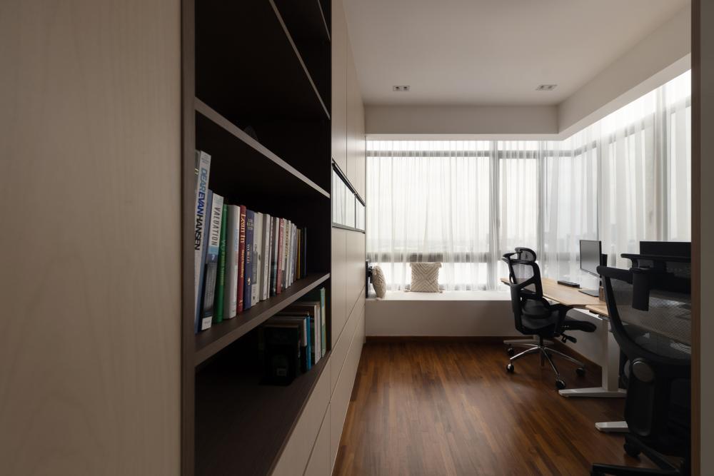 Scandinavian Study with Bookshelf and Desk Chairs